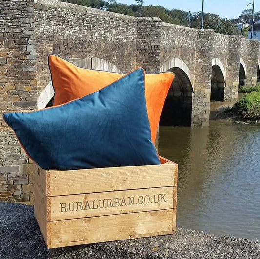Teal Green & Orange 55cm Velvet Cushion