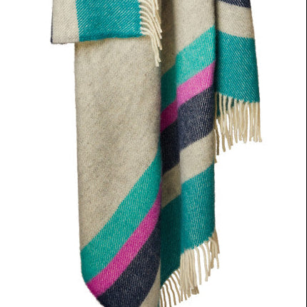 Ocean Breeze Turquoise & Pink Stripe Wool Blanket / Throw