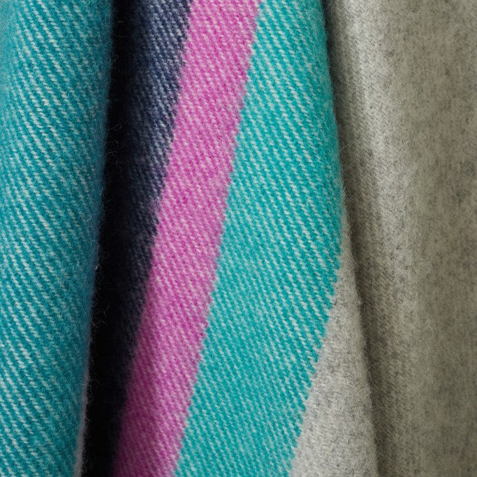 Ocean Breeze Turquoise & Pink Stripe Wool Blanket / Throw