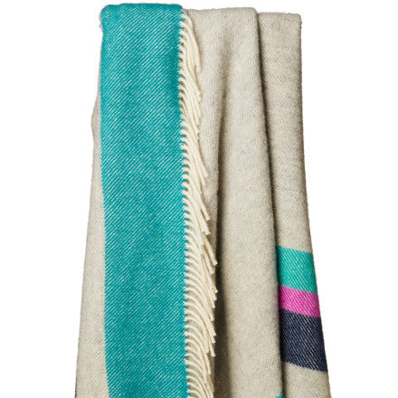 Ocean Breeze Turquoise & Pink Stripe Wool Blanket / Throw
