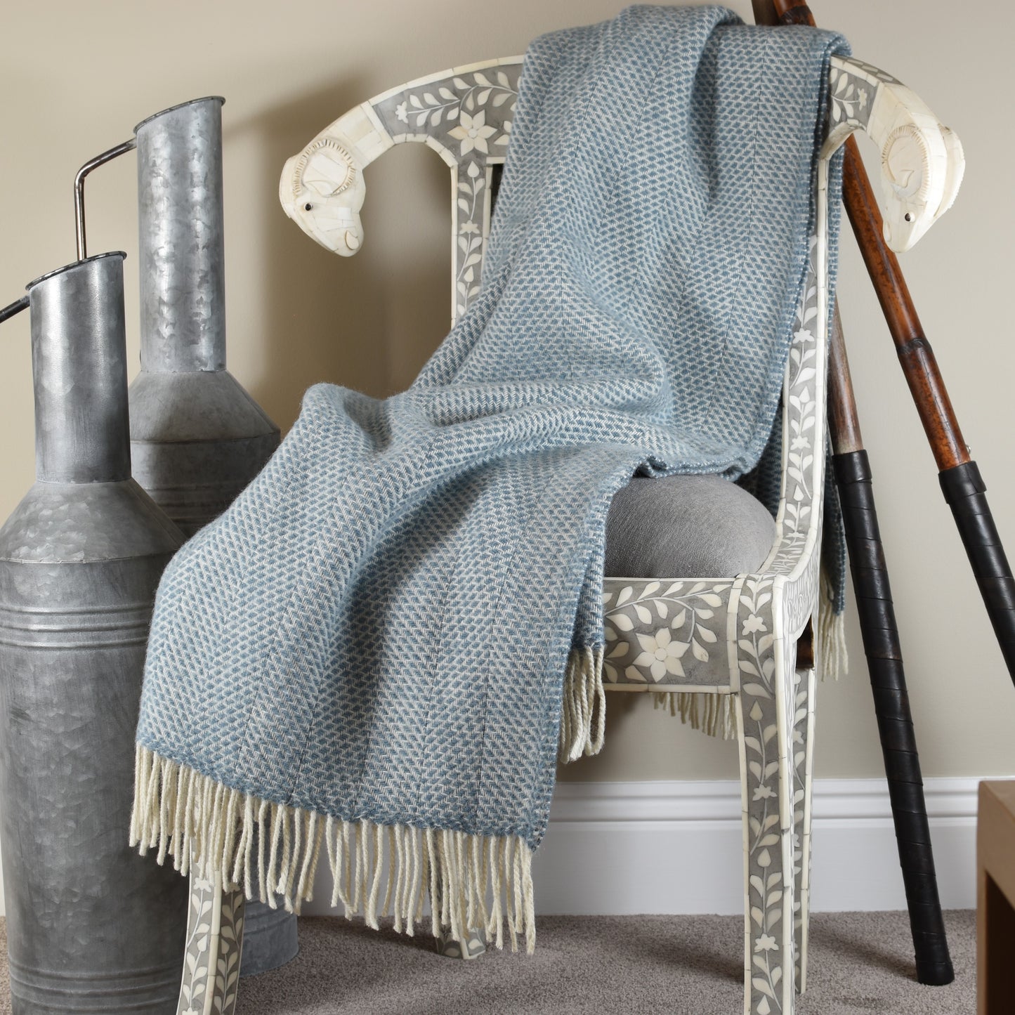 Dusky Blue Beehive Pure Wool Throw