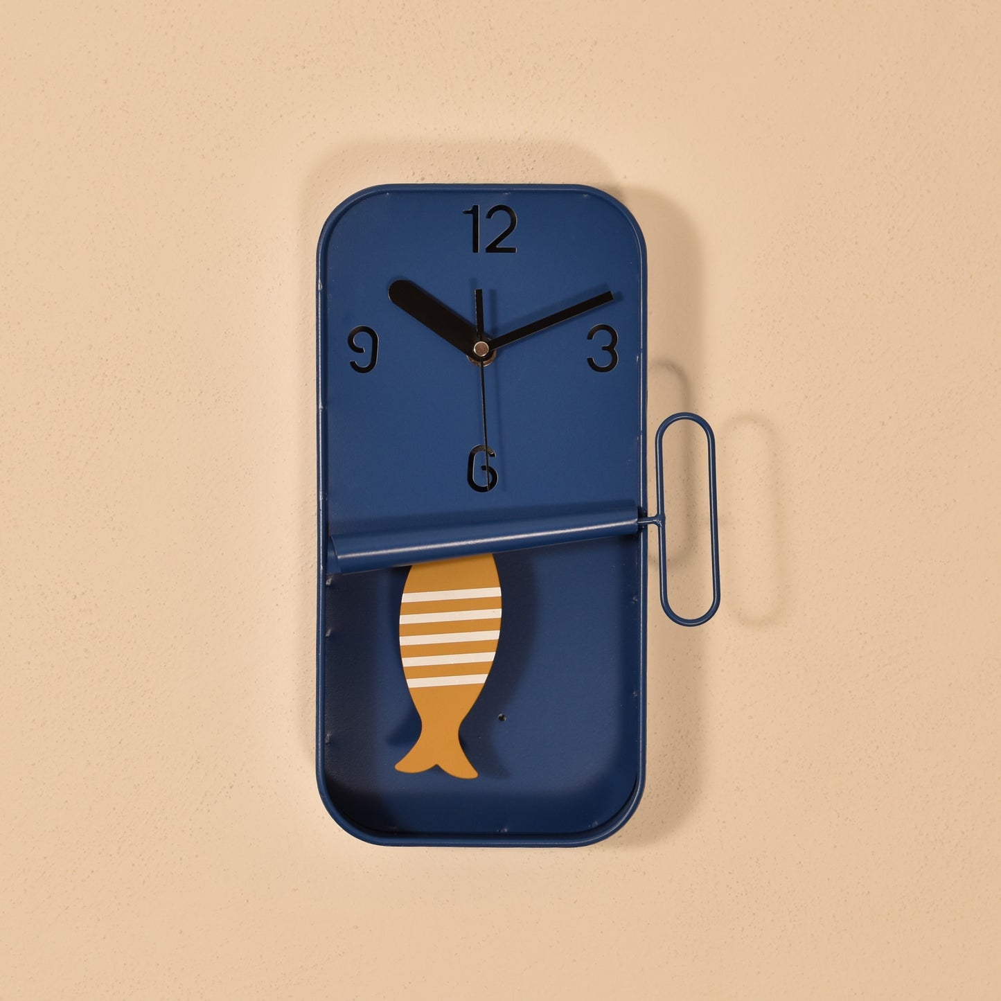 Sardine Tin Clock - Blue & Striped Mustard