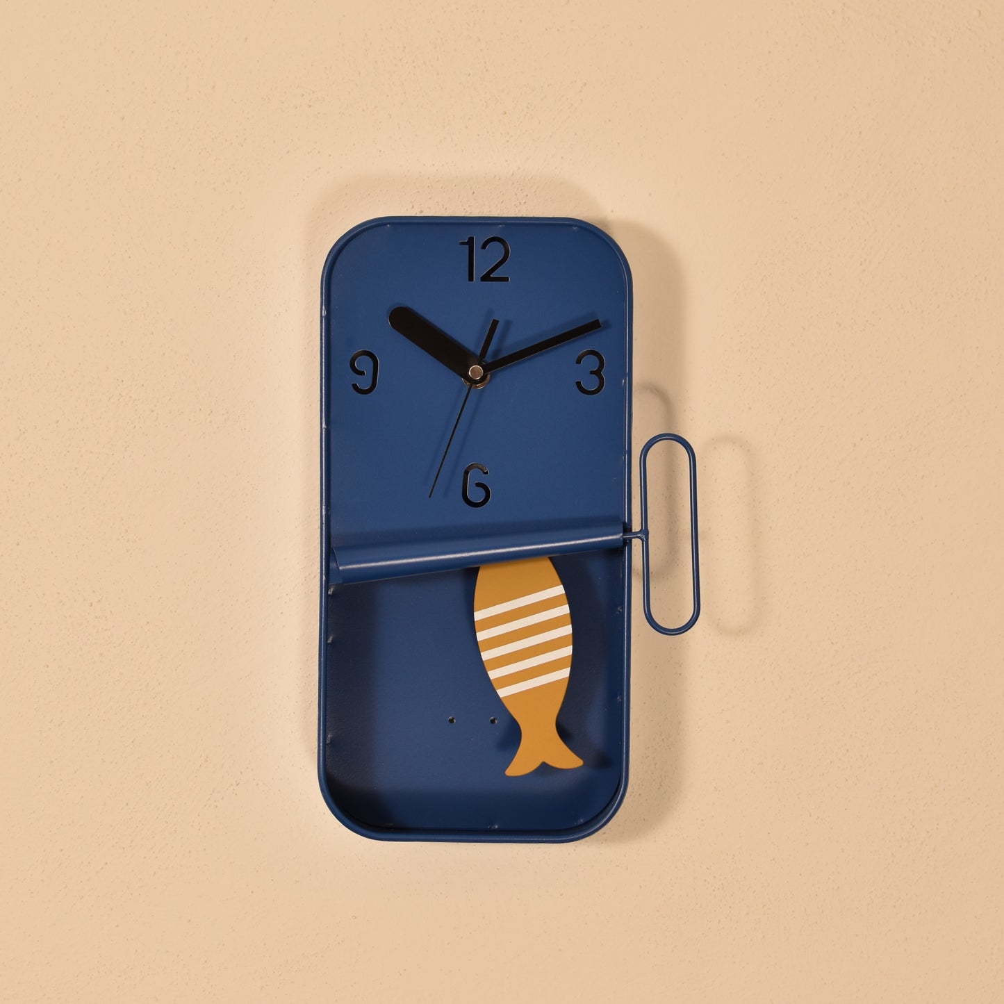Sardine Tin Clock - Blue & Striped Mustard