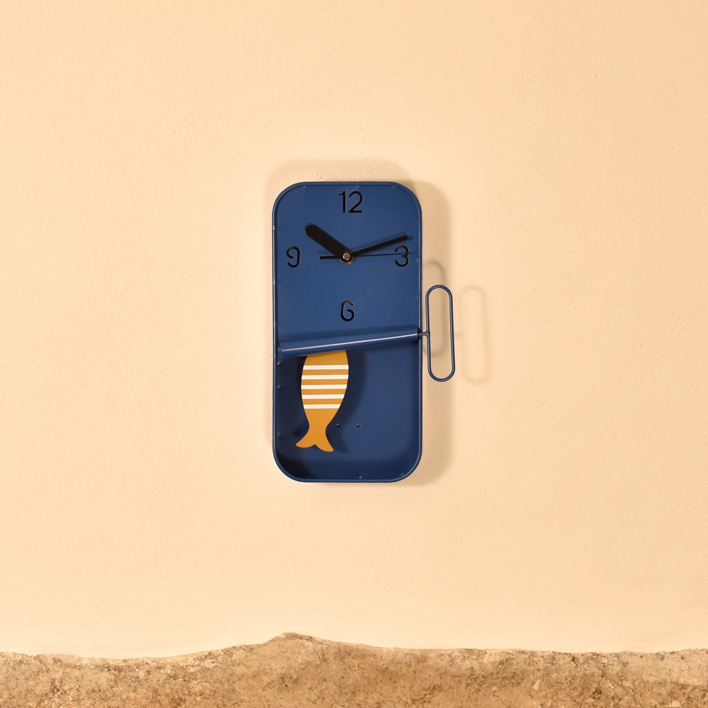 Sardine Tin Clock - Blue & Striped Mustard