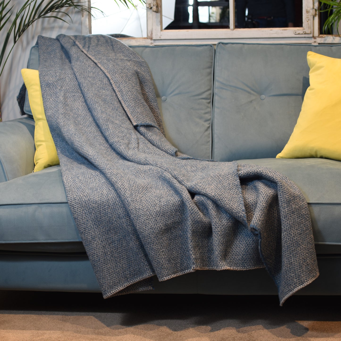 Beehive Petrol Blue & Silver Grey Pure Wool Blanket