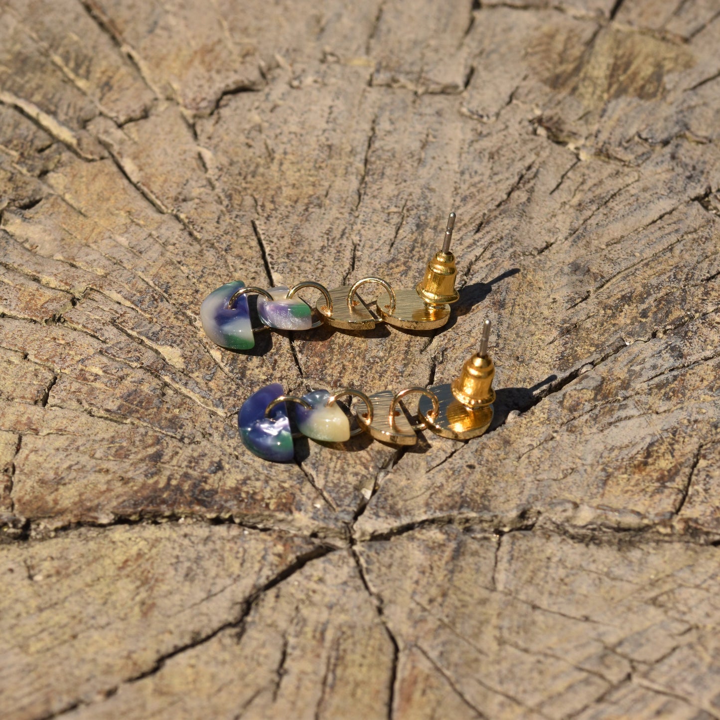 Clara Multi Tier Resin Earring - Blue Green & Pearl
