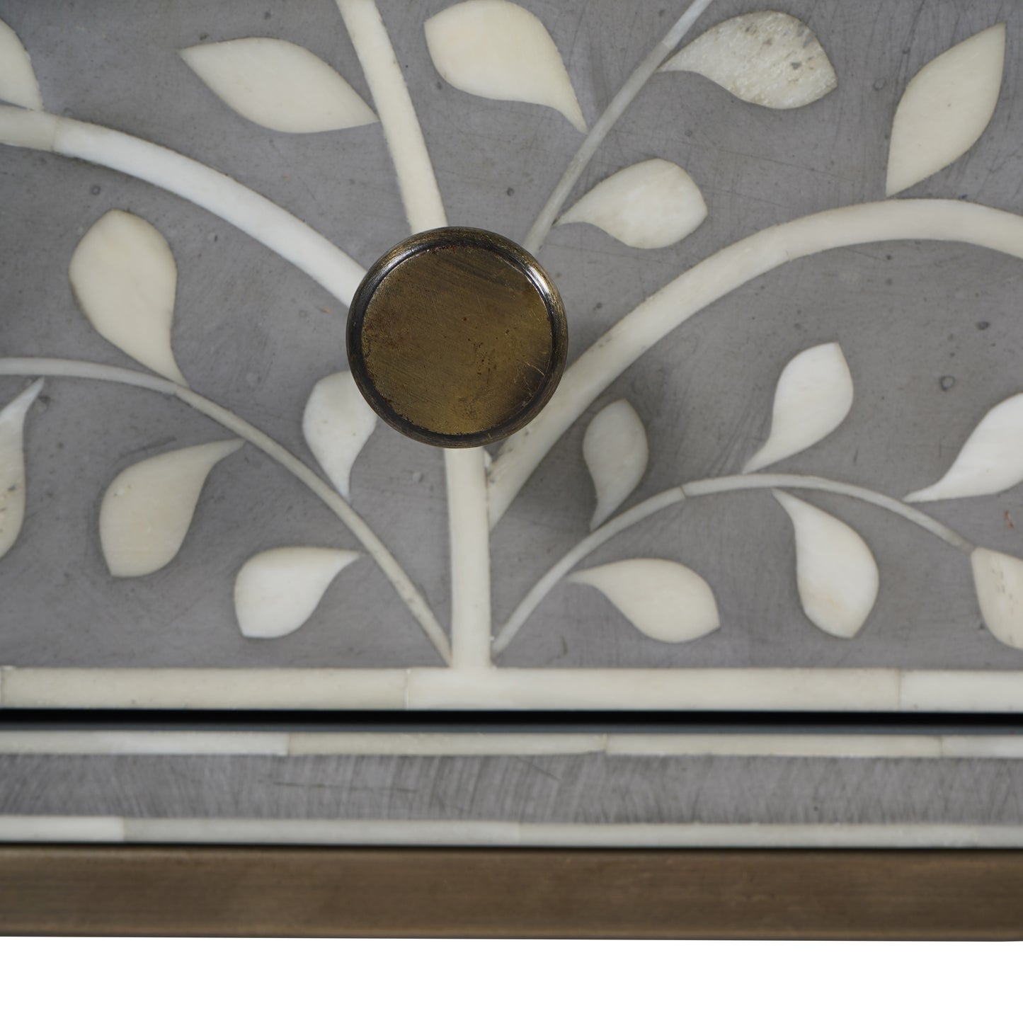 Bone Inlay Side Table With Drawer - Grey
