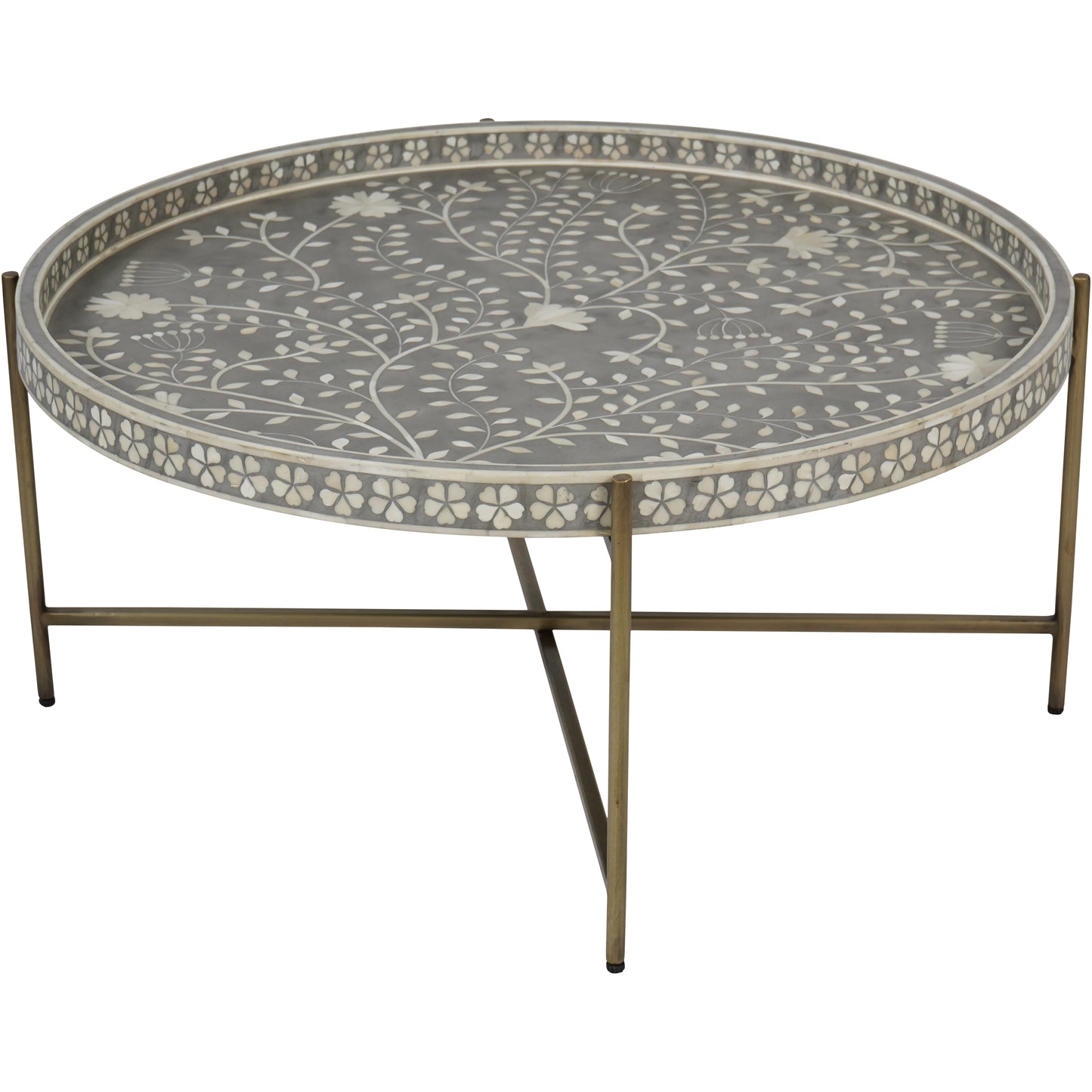 Bone Inlay Folding Coffee Table - Grey
