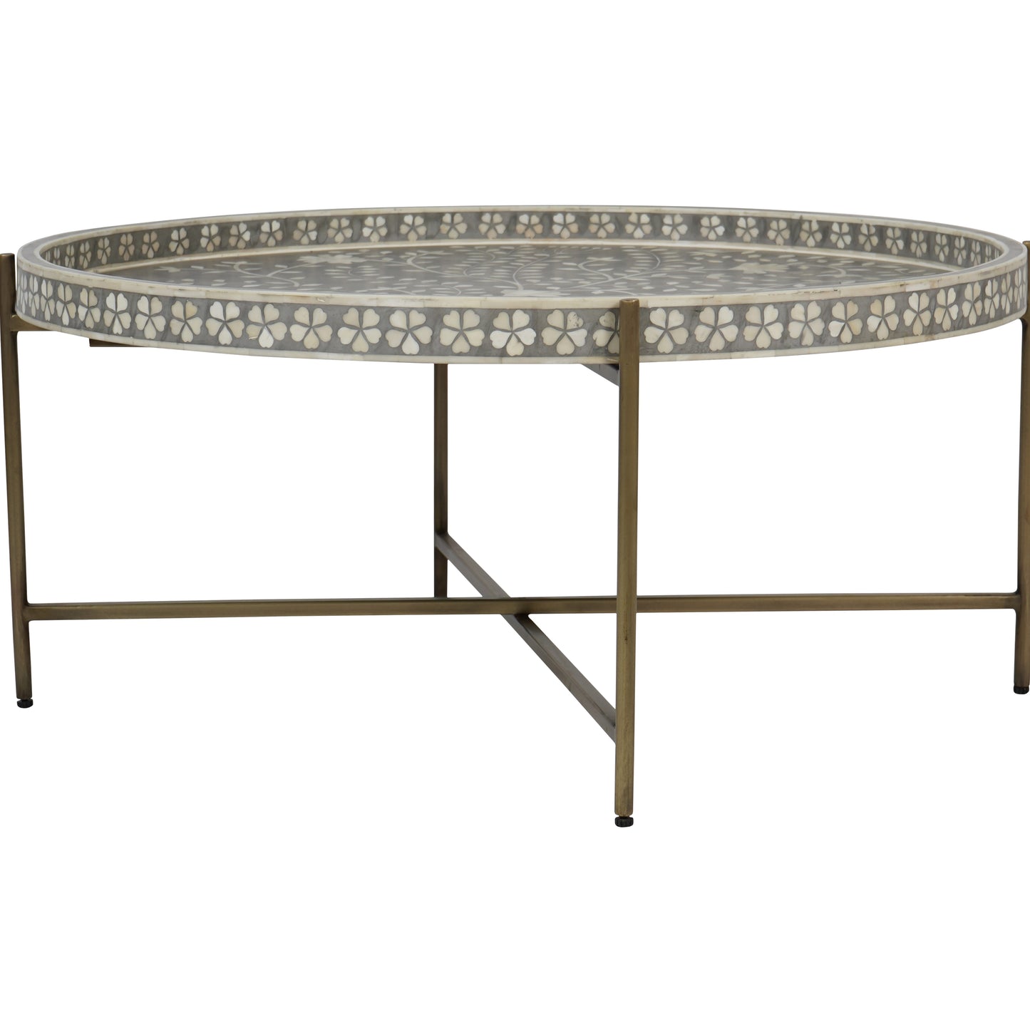 Bone Inlay Folding Coffee Table - Grey
