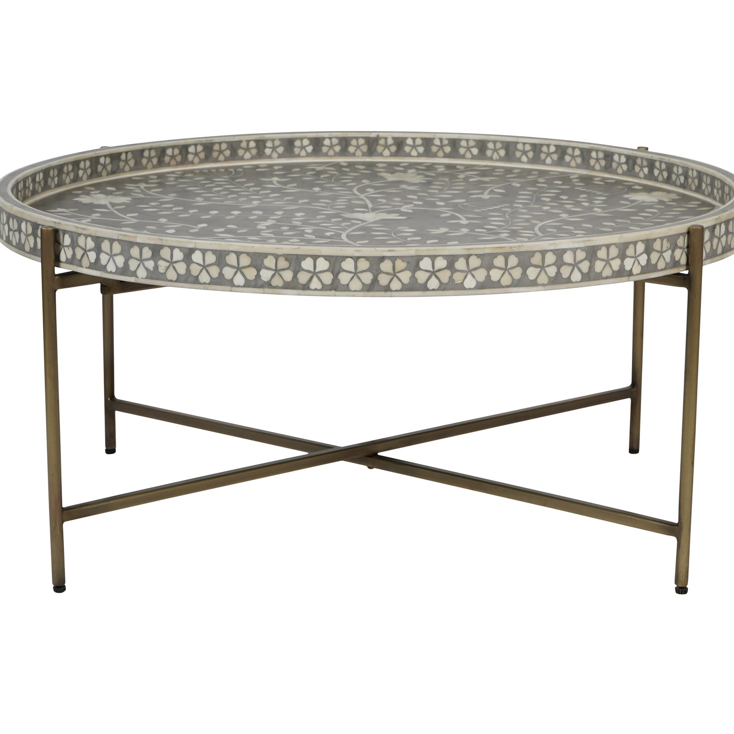 Bone Inlay Folding Coffee Table - Grey