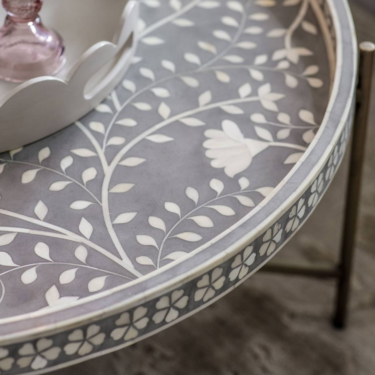 Bone Inlay Folding Coffee Table - Grey