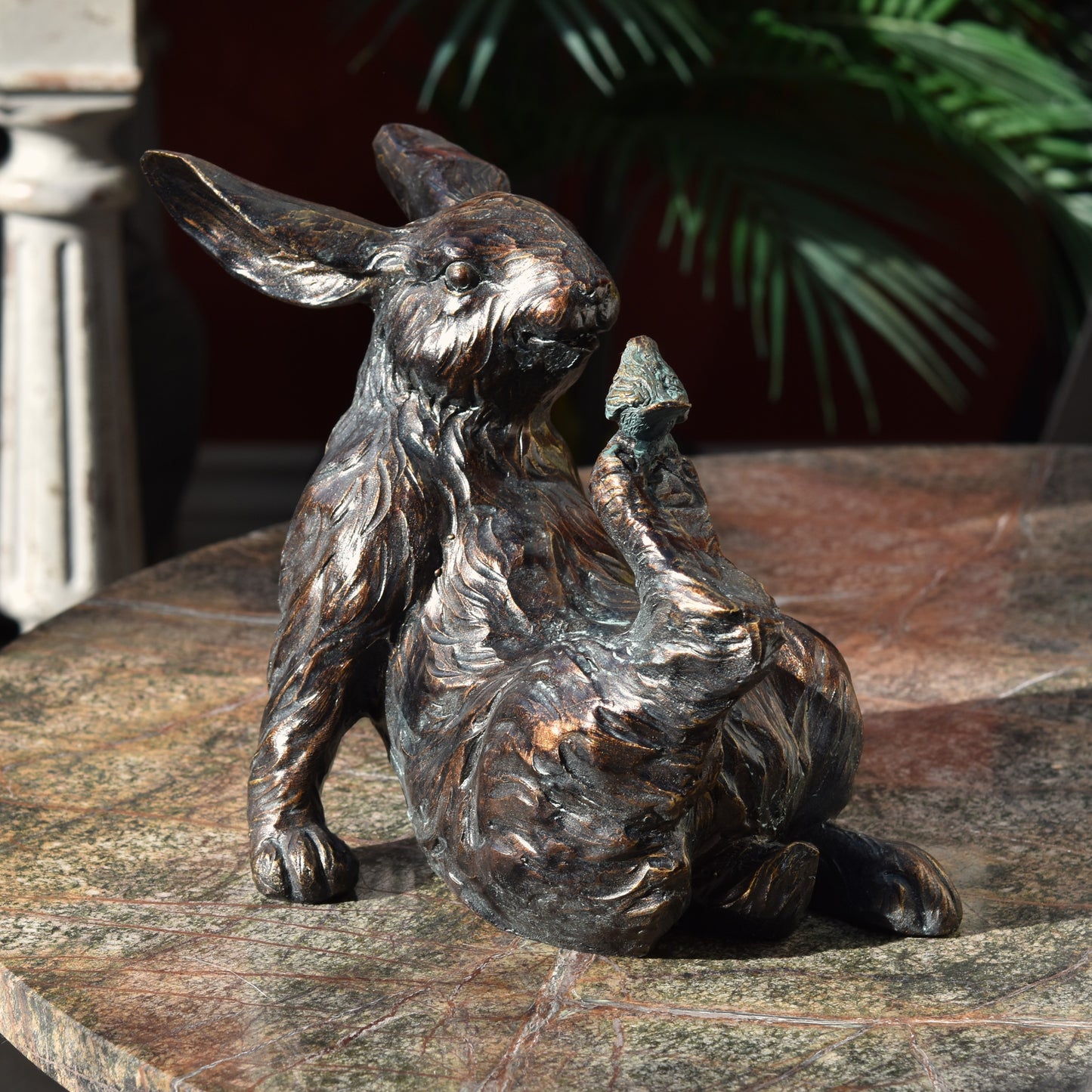 Rabbit And Bird Ornament - Aged Bronze