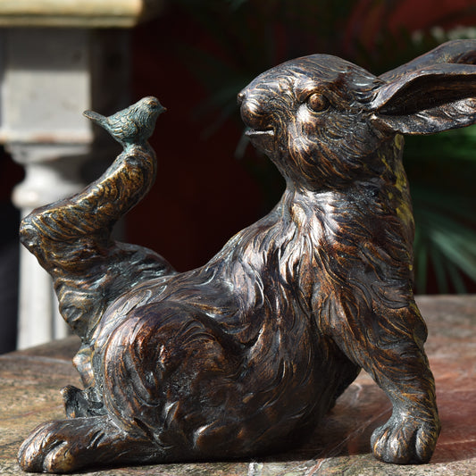Rabbit And Bird Ornament - Aged Bronze