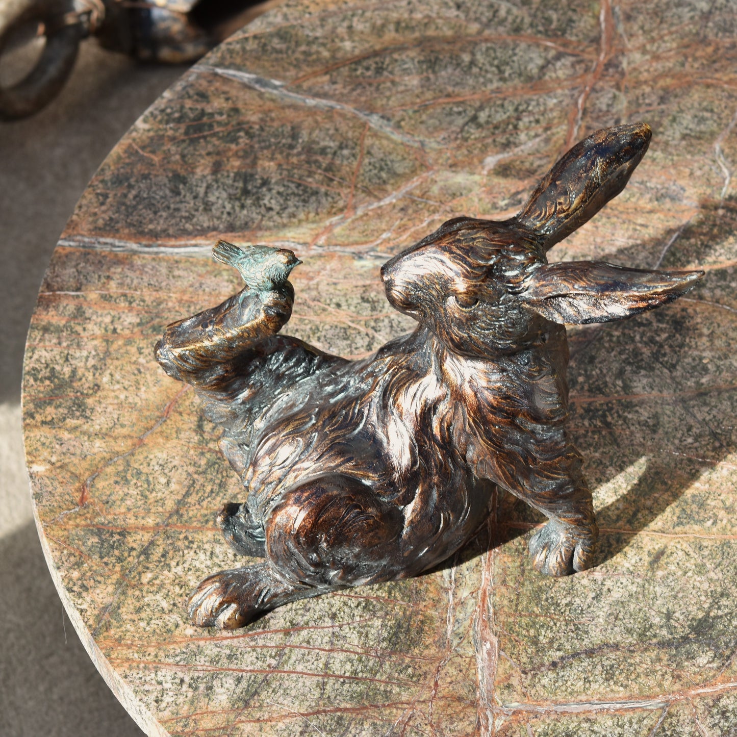 Rabbit And Bird Ornament - Aged Bronze