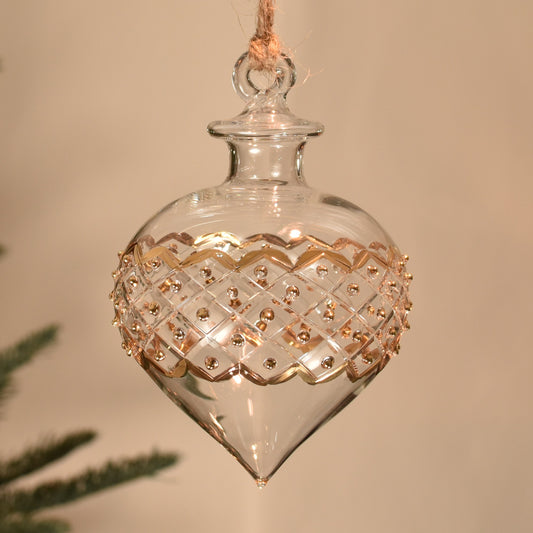 Carnival Onion Handblown Glass Bauble - Clear & Gold - Large