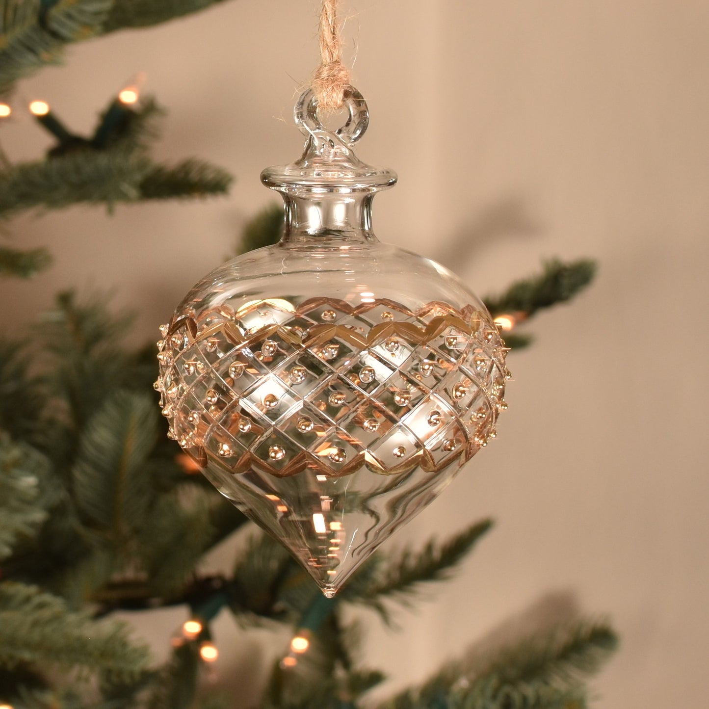 Carnival Onion Handblown Glass Bauble - Clear & Gold - Large