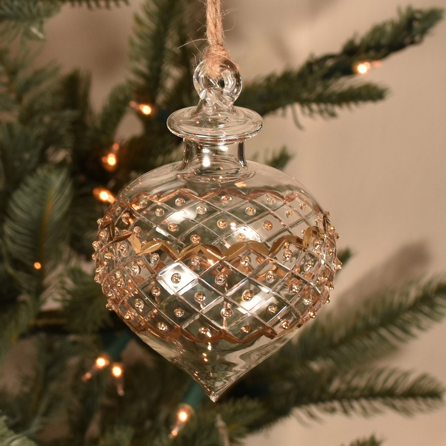 Carnival Onion Handblown Glass Bauble - Clear & Gold - Large