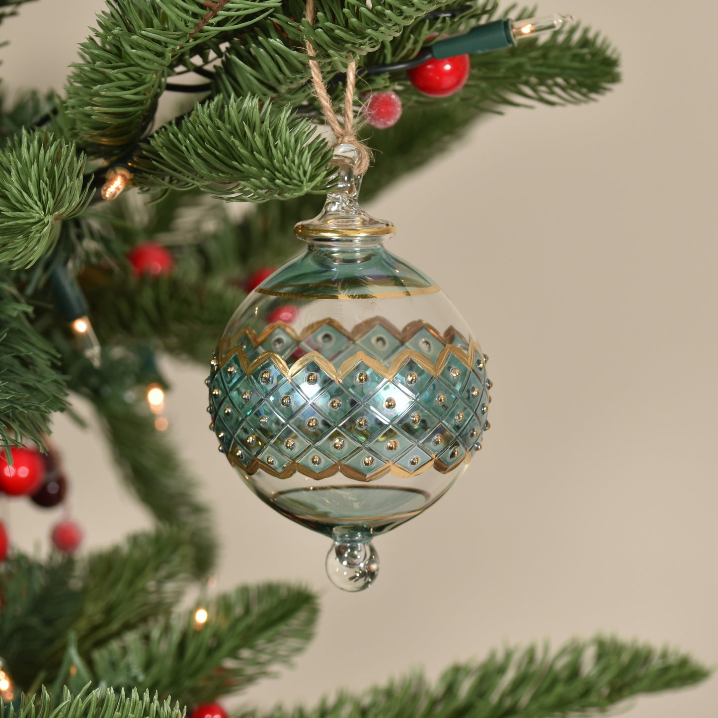 Carnival Band Handblown Glass Bauble - Jade Green - Large