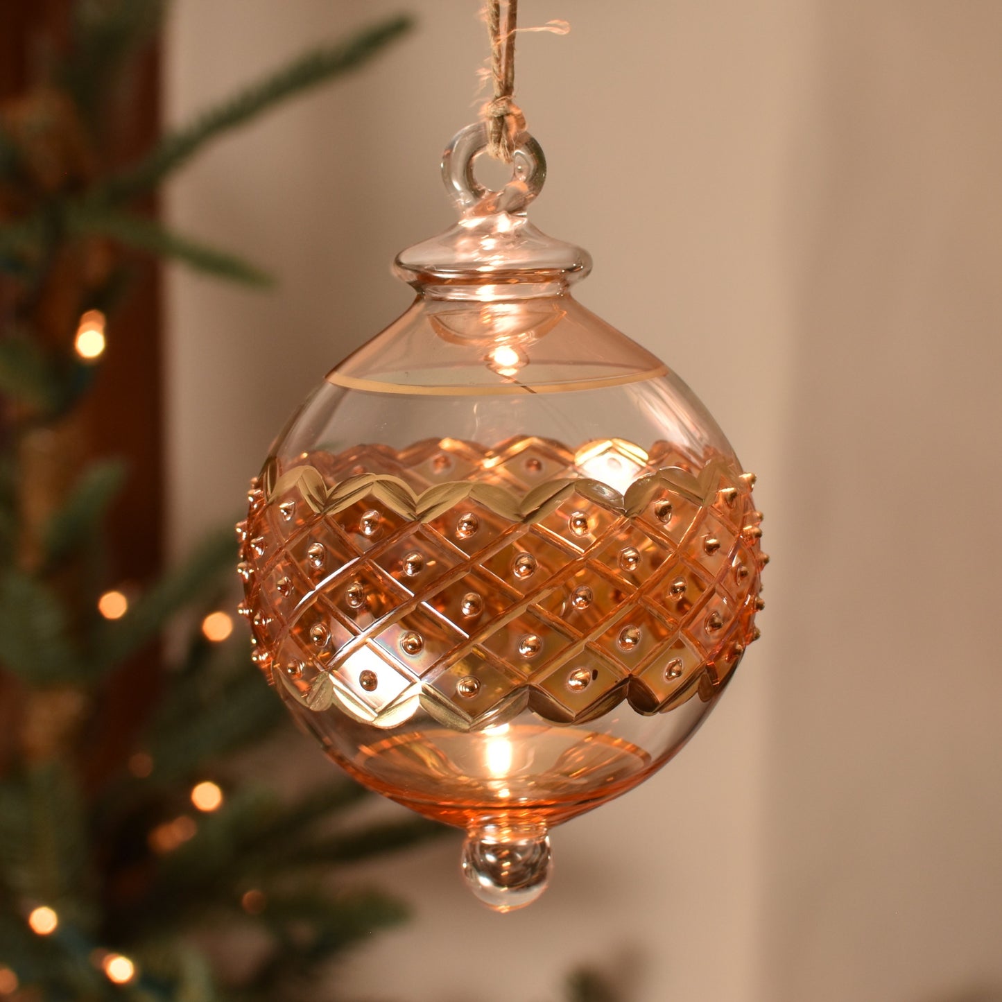 Carnival Band Handblown Glass Bauble - Amber - Large