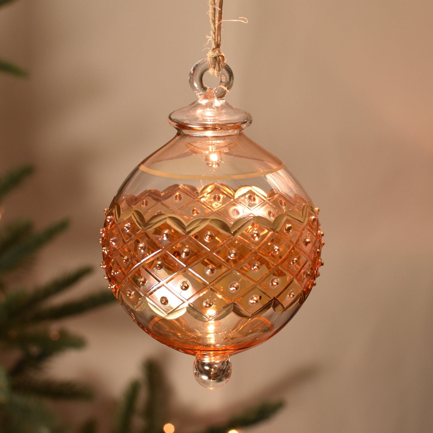 Carnival Band Handblown Glass Bauble - Amber - Large