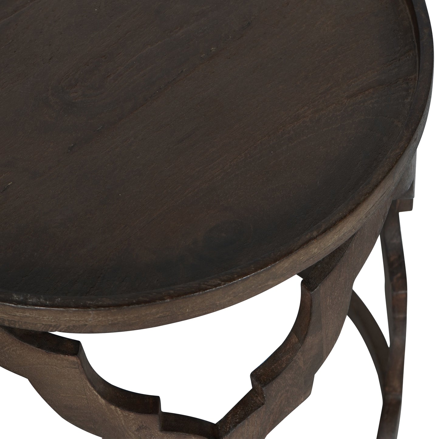Set Of Two Carved Lattice Side Tables - Dark Mango Wood