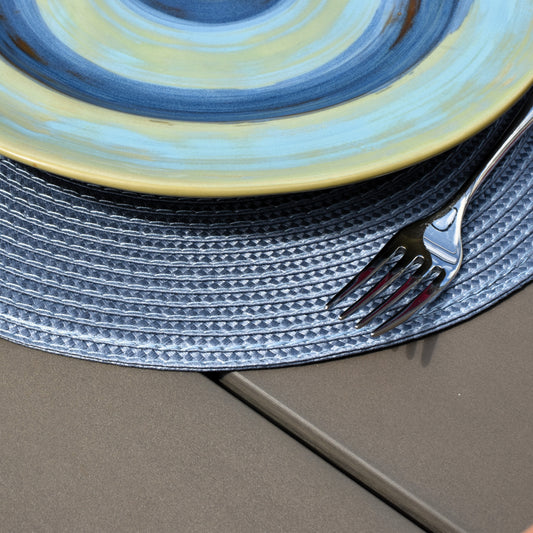 Round Woven Placemat - Steel Grey/Blue