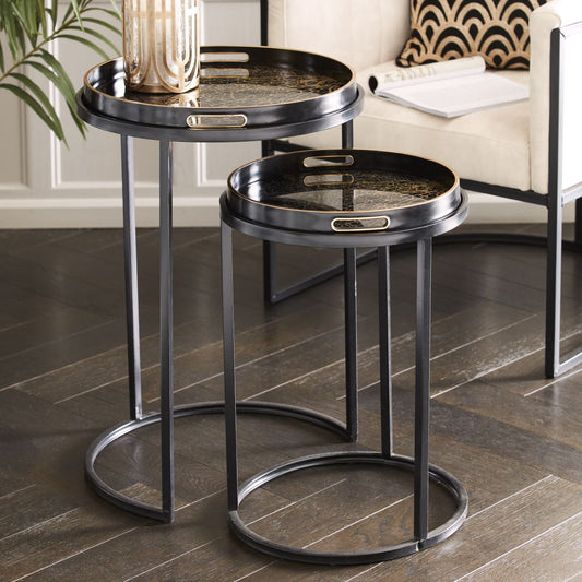 Set Of Two Coral Design Occasional Tray Tables