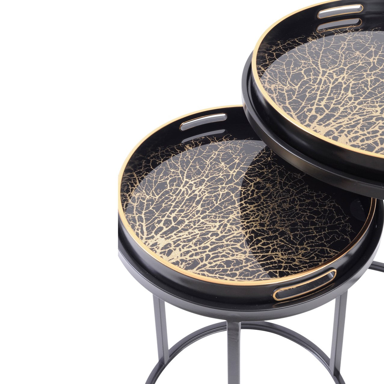 Set Of Two Coral Design Occasional Tray Tables