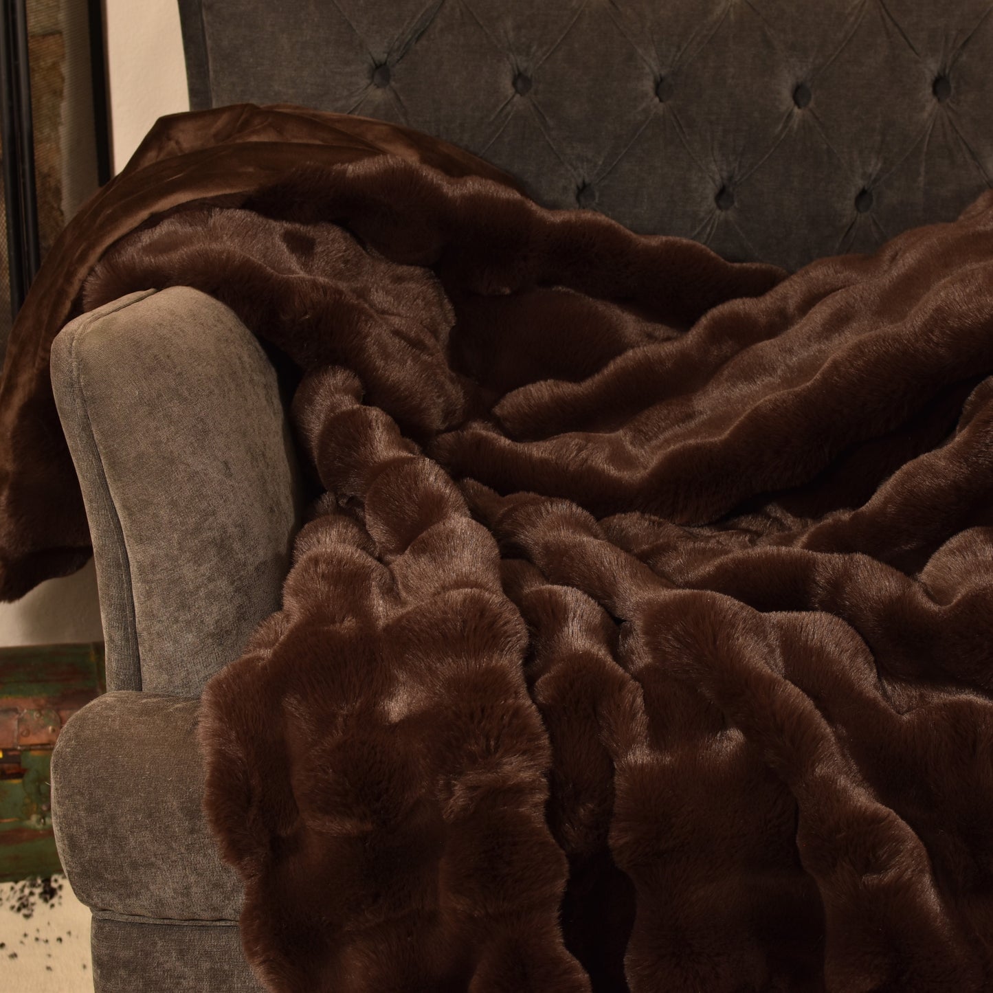 Faux Rabbit Fur Throw - Dark Chocolate