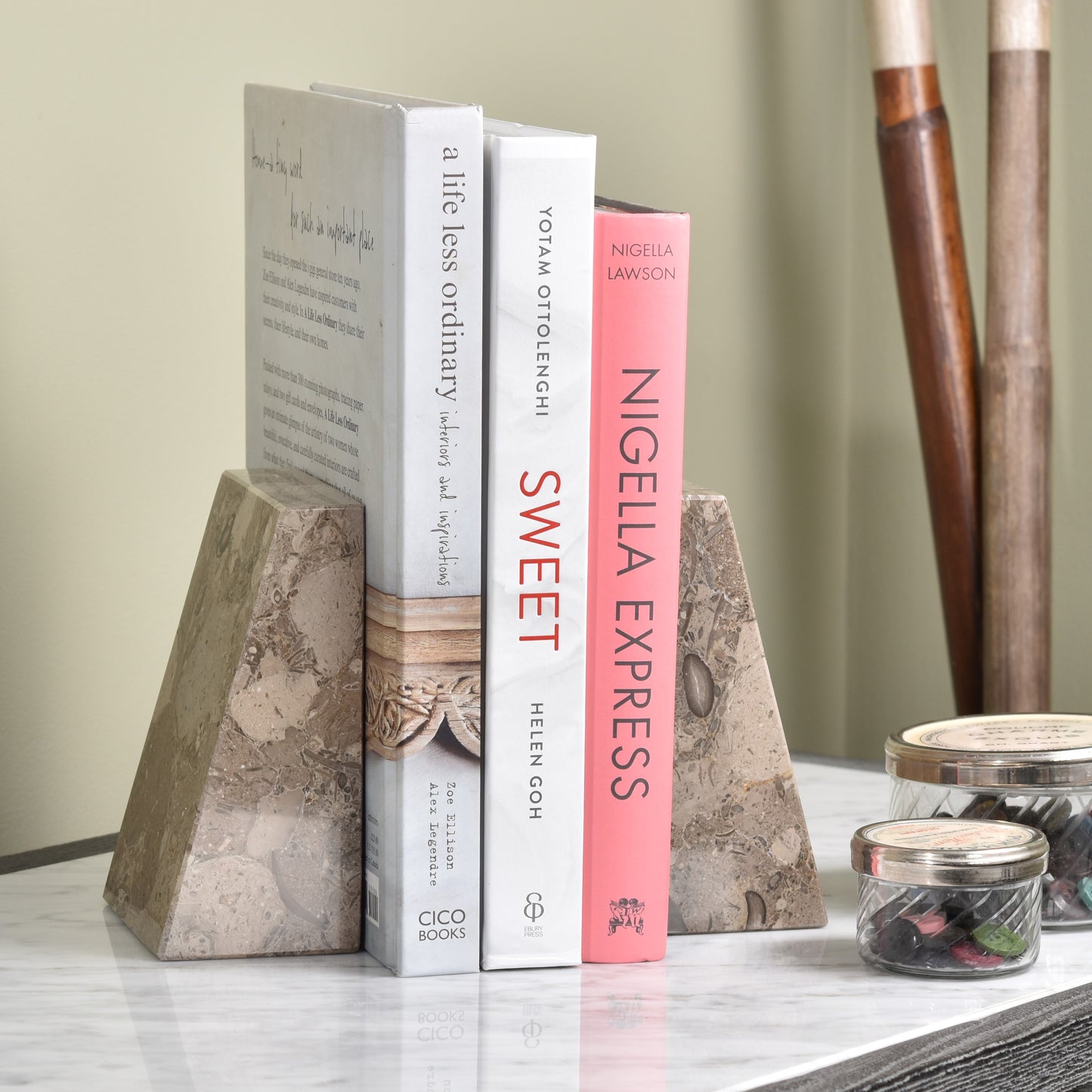 Solid Marble Bookends - Dark Fossil Stone