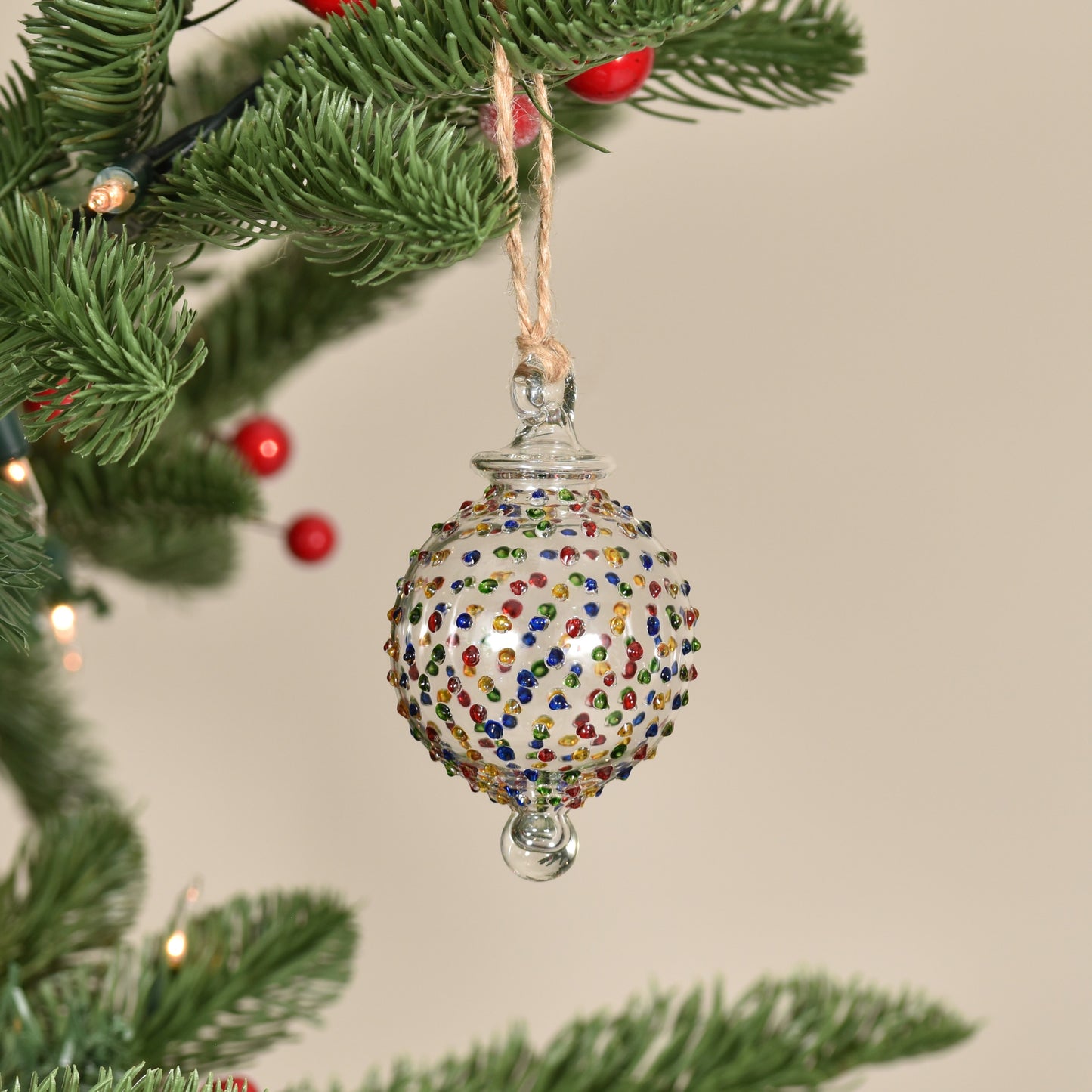 Dotty Gems Handblown Glass Bauble - Multi Colour - Small