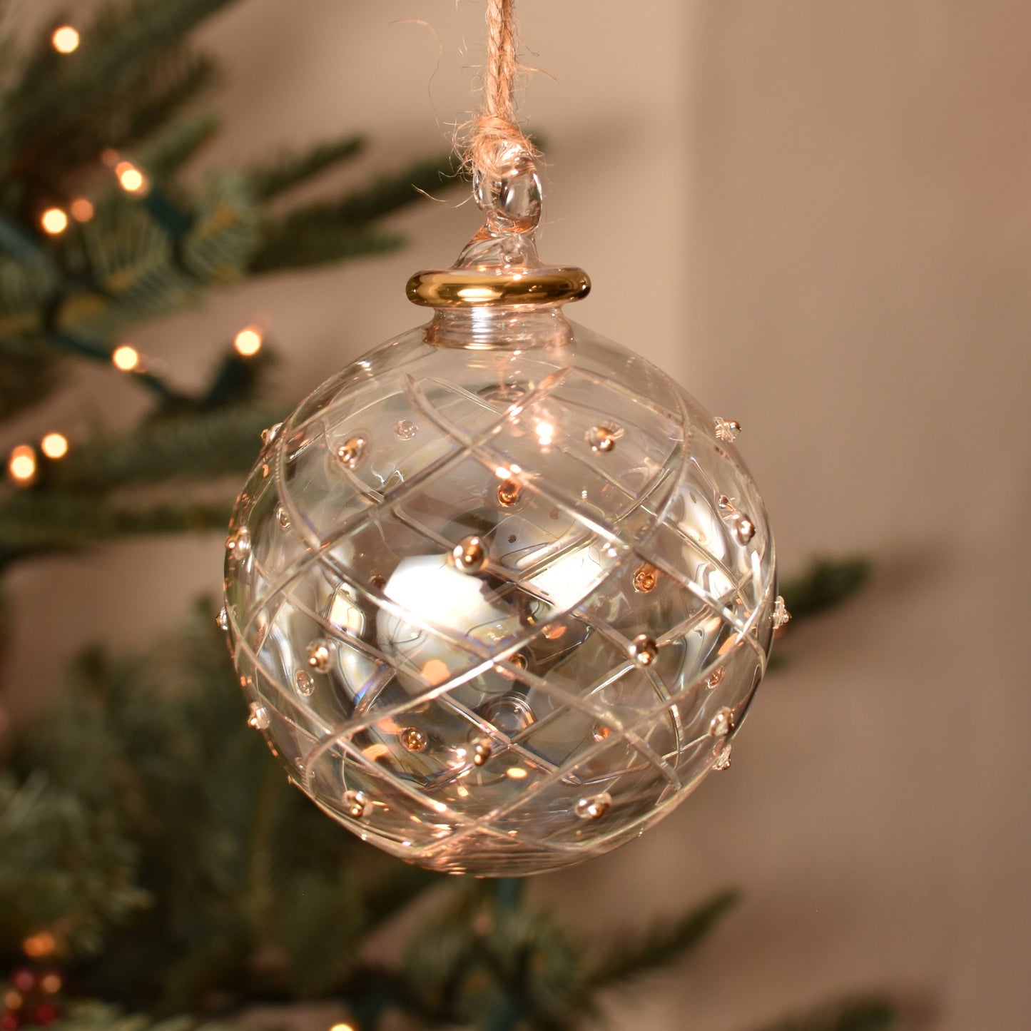 Elegance Handblown Glass Bauble - Clear & Gold - Large