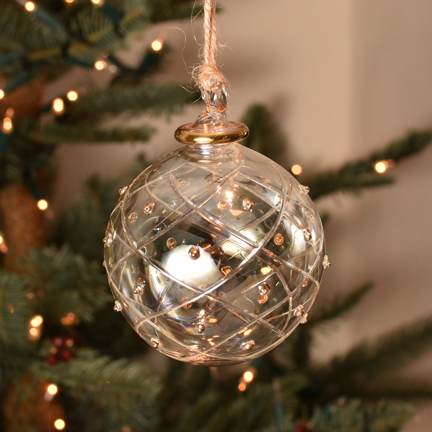 Elegance Handblown Glass Bauble - Clear & Gold - Large