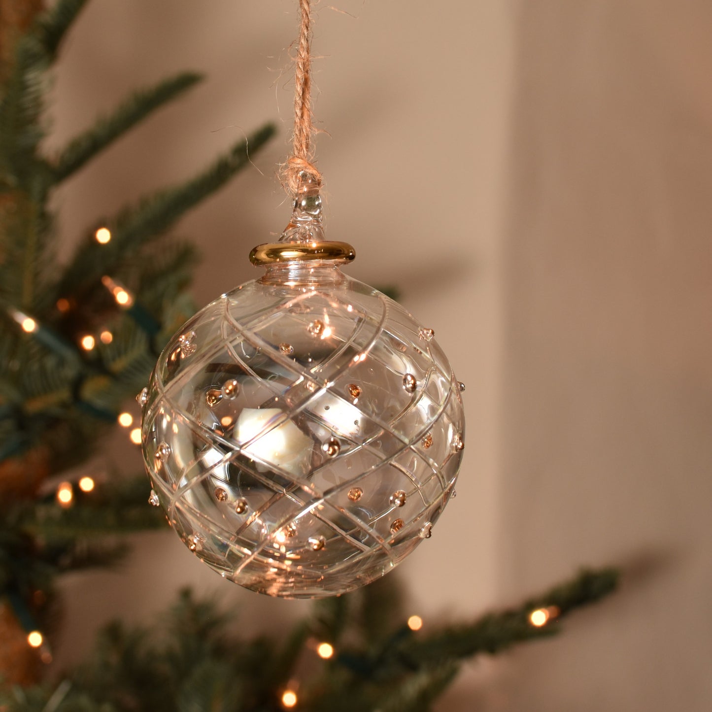 Elegance Handblown Glass Bauble - Clear & Gold - Large