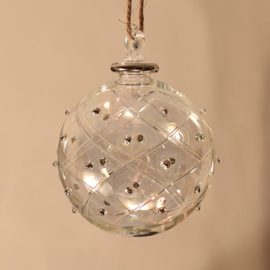 Elegance Handblown Glass Bauble - Clear & Silver - Large
