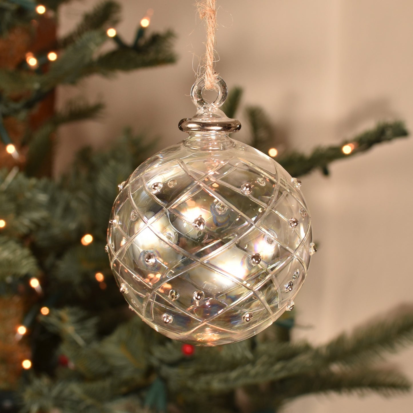 Elegance Handblown Glass Bauble - Clear & Silver - Large