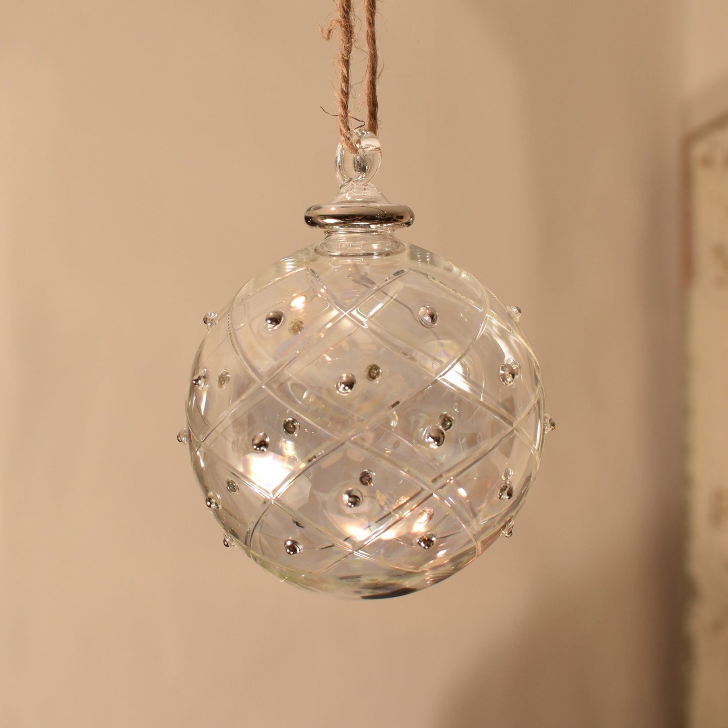 Elegance Handblown Glass Bauble - Clear & Silver - Large