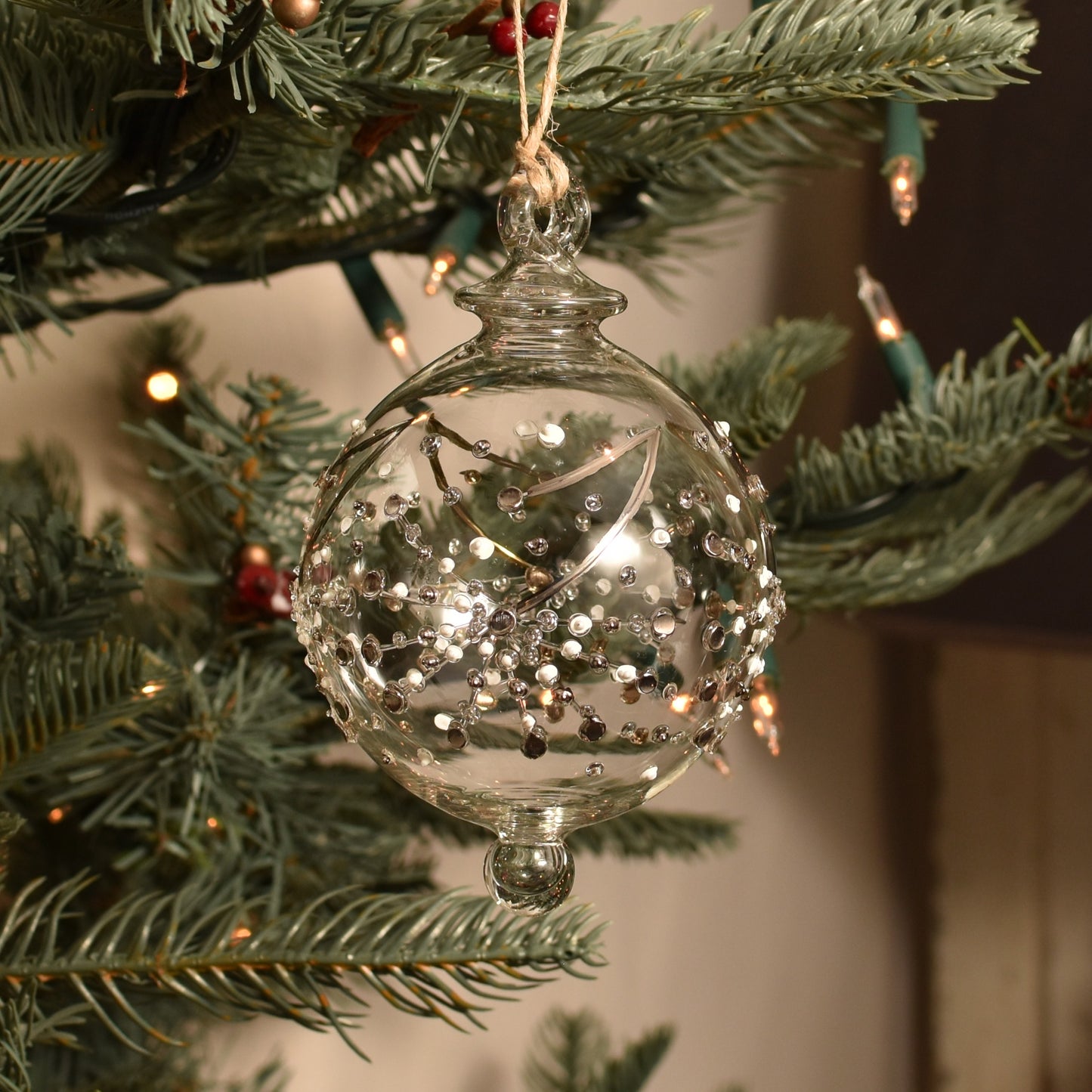 Fireworks Handblown Glass Bauble - Silver - Large