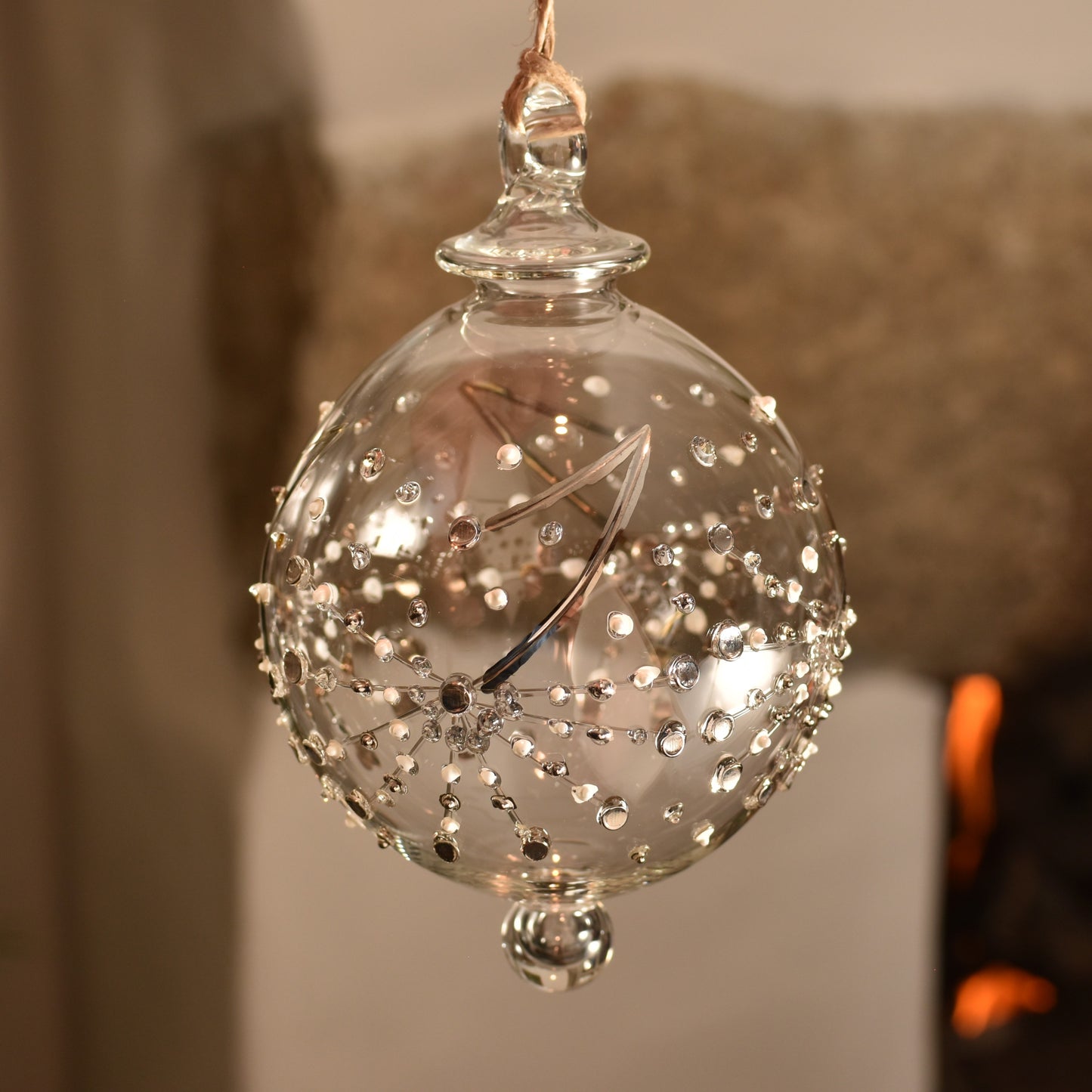 Fireworks Handblown Glass Bauble - Silver - Large