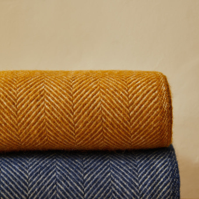English Mustard Fishbone Pure Wool Throw / Blanket