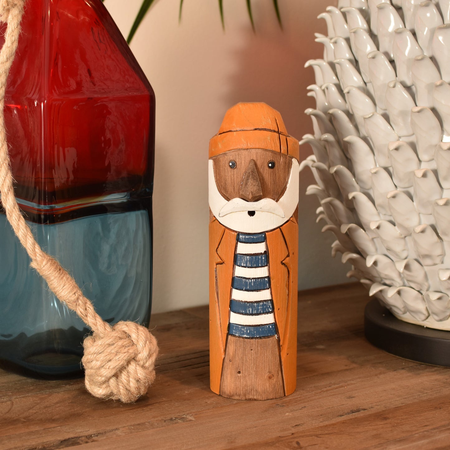 Fisherman - Carved Pillar Figurine