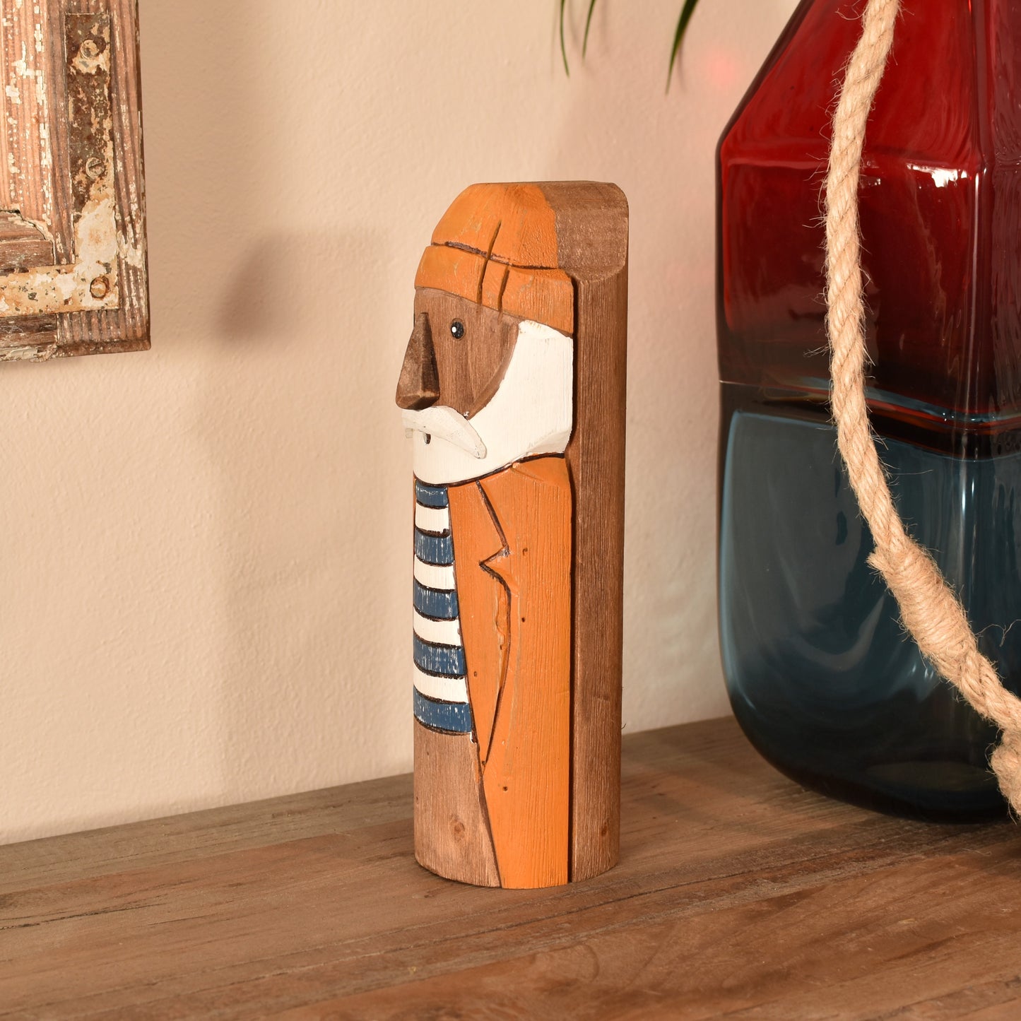 Fisherman - Carved Pillar Figurine