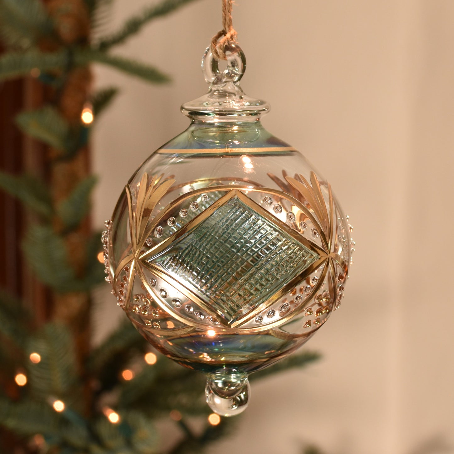 Gatsby Handblown Glass Bauble - Jade Green & Gold - Large