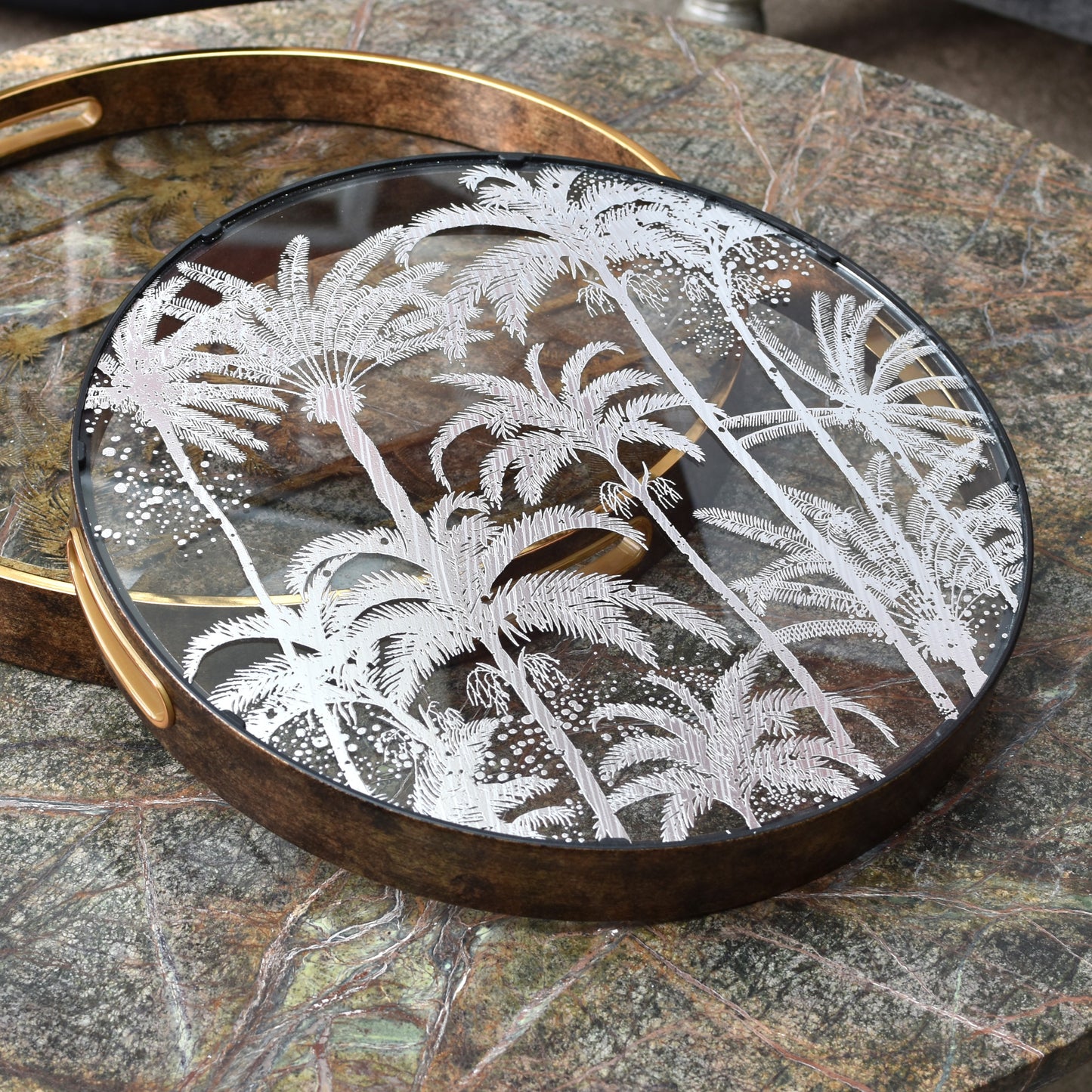 Decorative Palm Tray - Antiqued Golds & Bronze