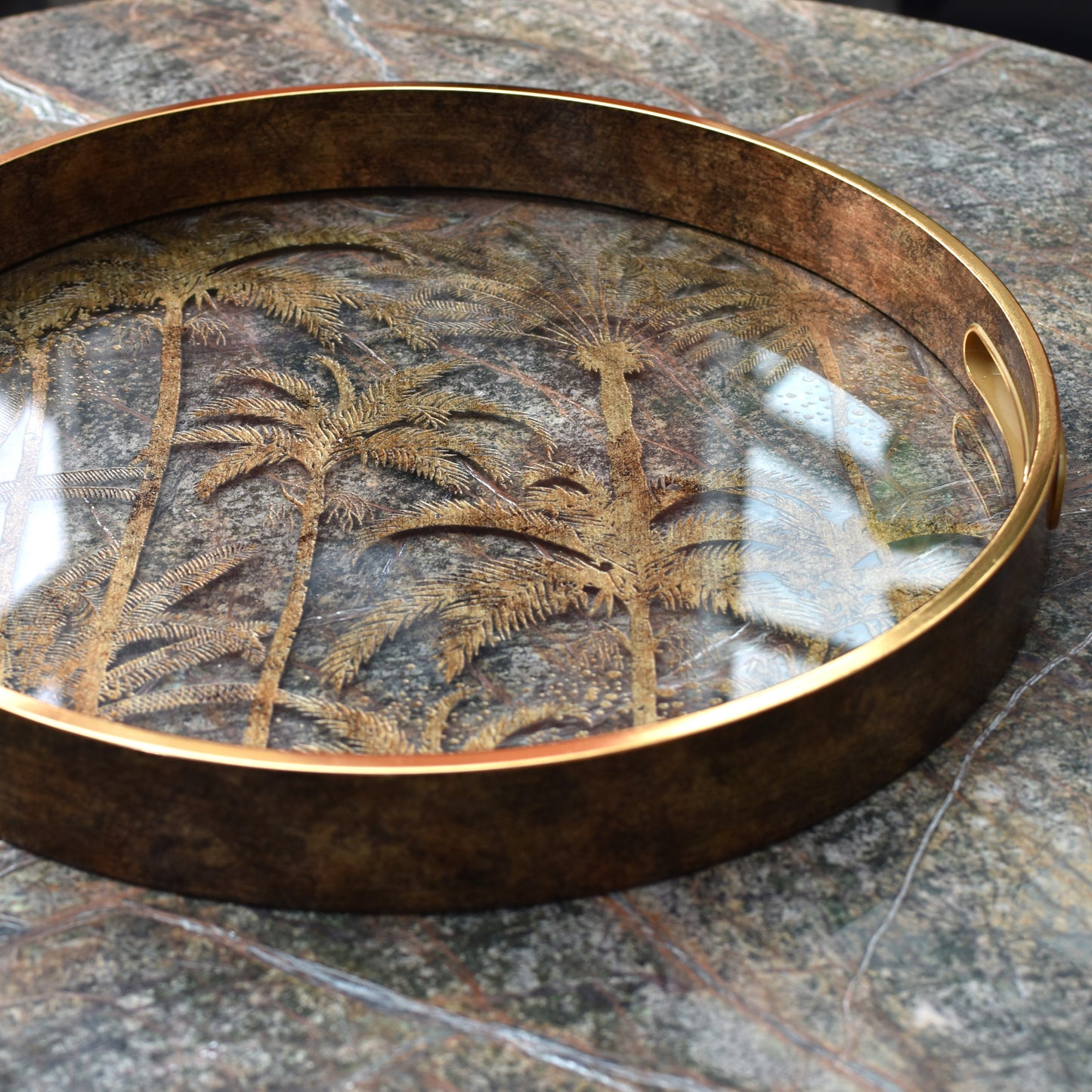 Decorative Palm Tray - Antiqued Golds & Bronze
