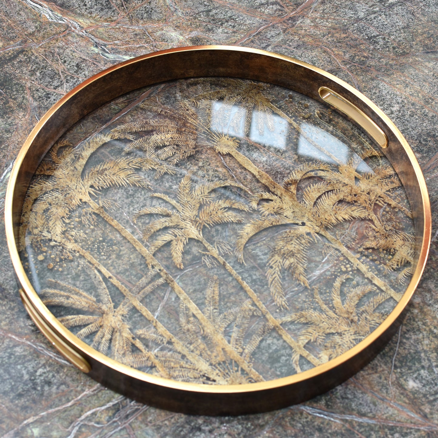 Decorative Palm Tray - Antiqued Golds & Bronze