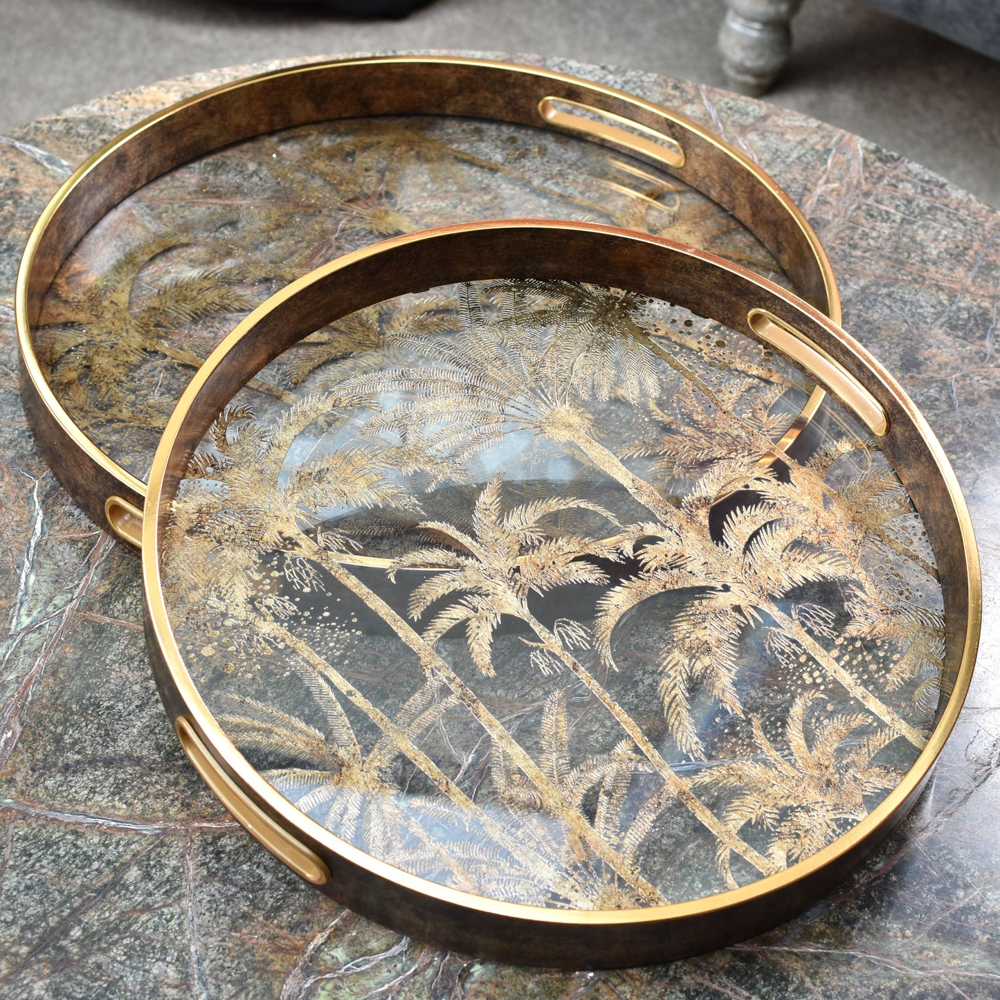 Decorative Palm Tray - Antiqued Golds & Bronze