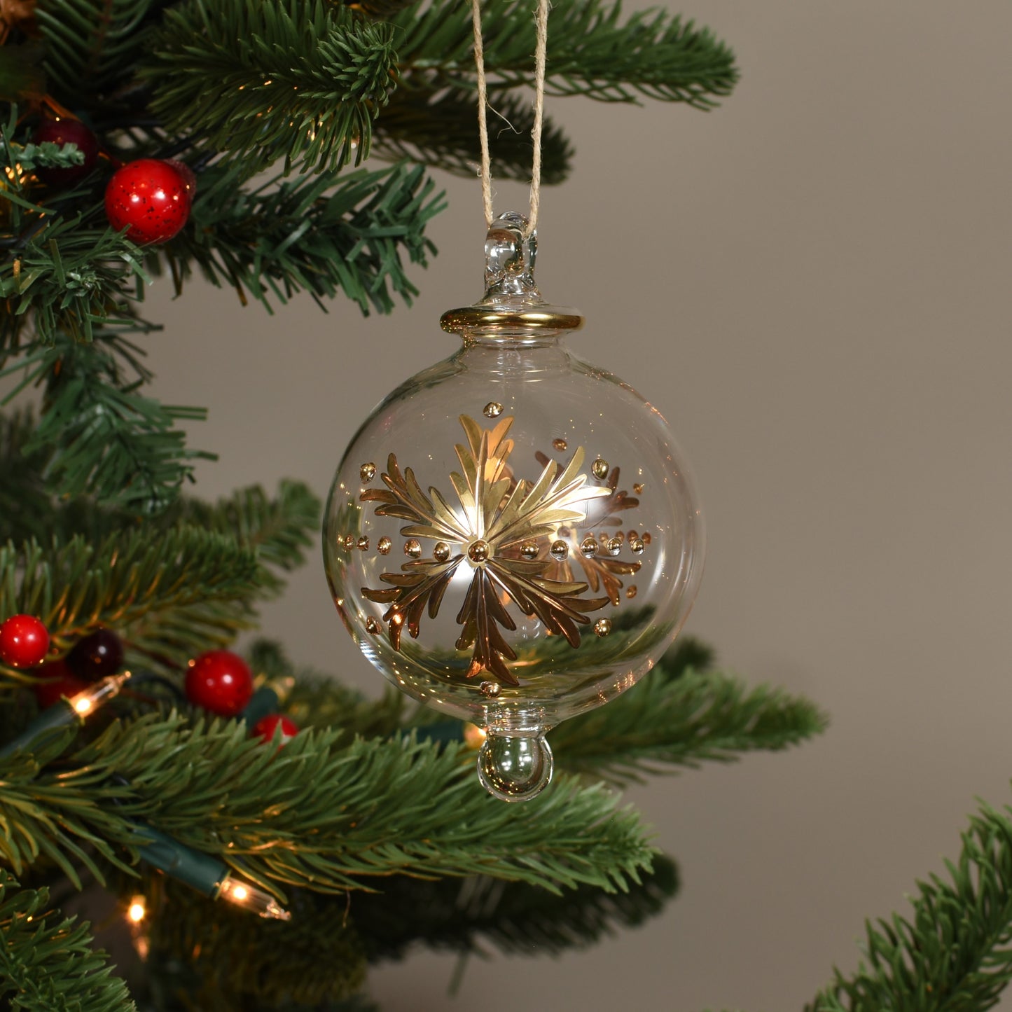 Snowflake Handblown Glass Bauble - Gold - Large