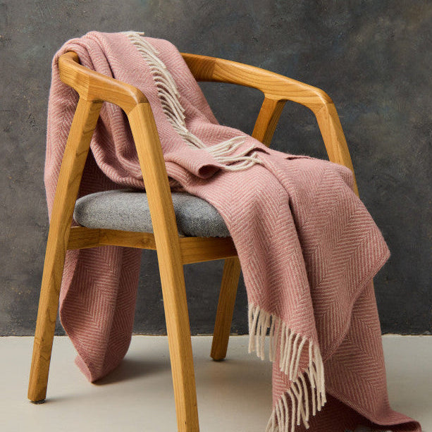Dusky Pink & Pearl Herringbone Wool Throw / Blanket