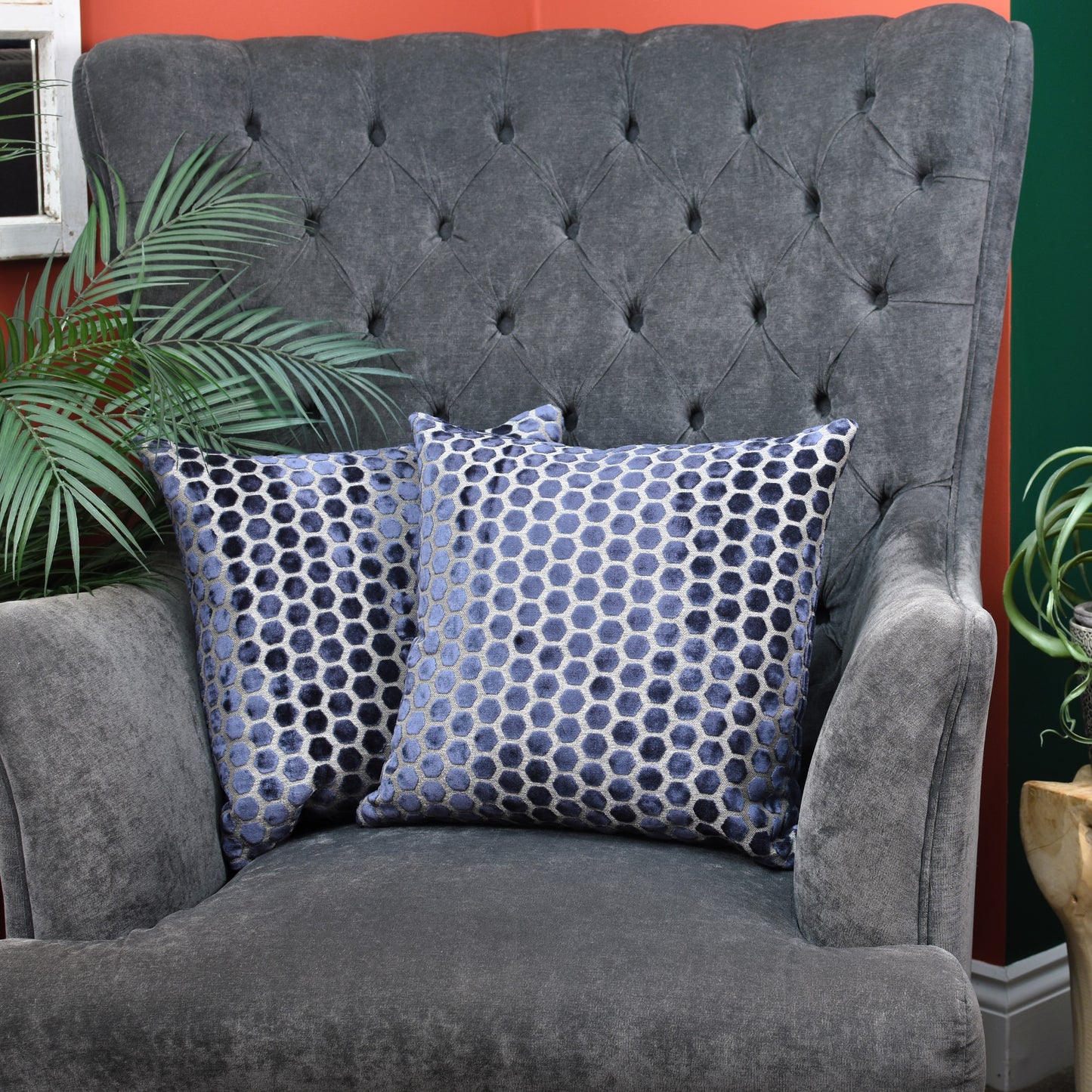 Beehive Velvet Cushion 43cm - Navy Blue